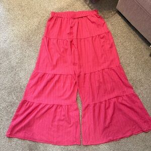 Elastic Waist Wide-Leg Pants in Hot Pink